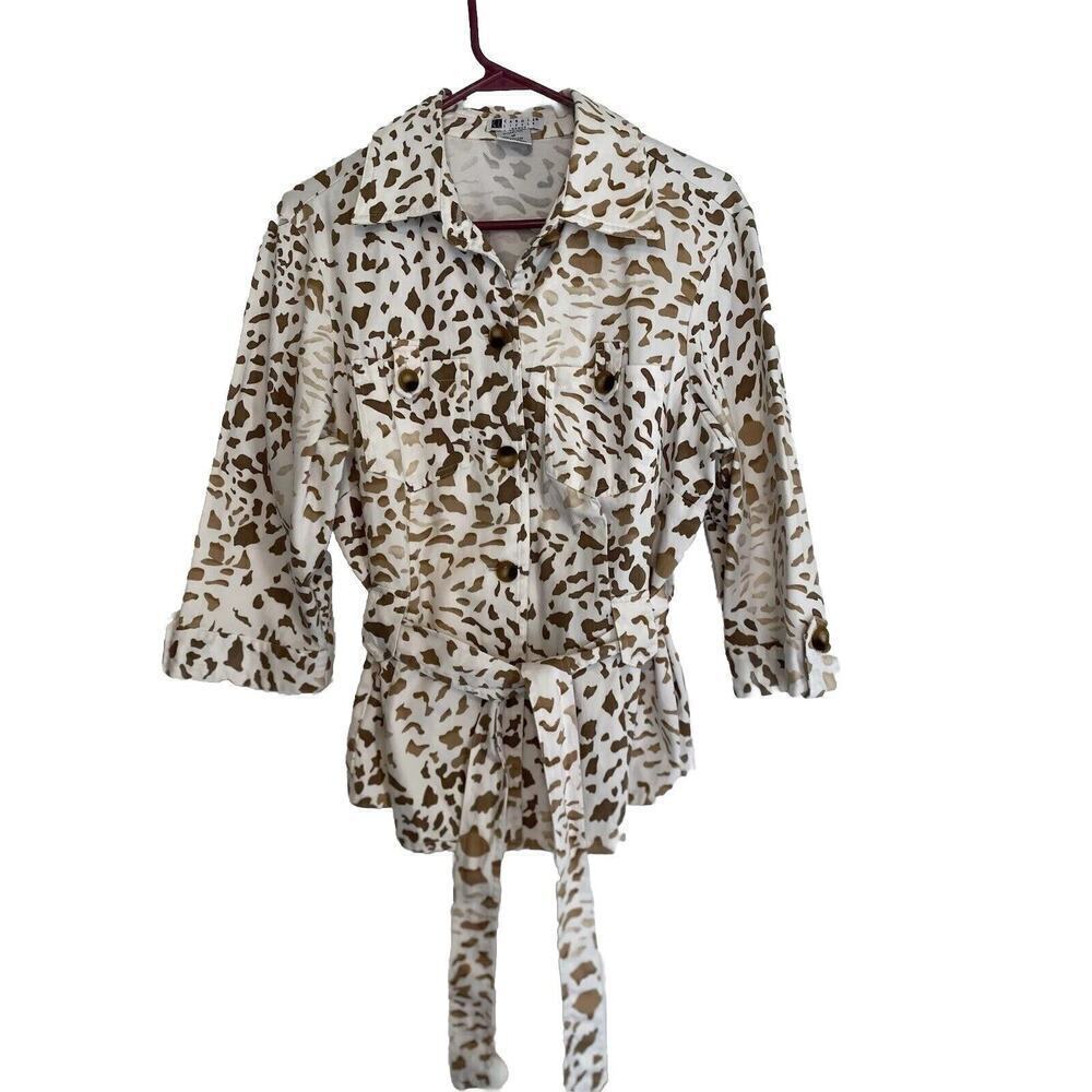 CAROLE LITTLE WOMEN'S JACKET GIRAFFE PRINT TIE BELT POCKETS ANIMAL PRINT 16